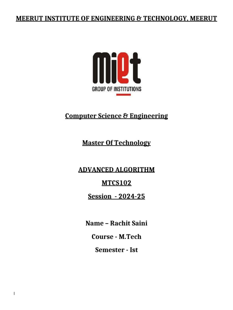 M.Tech Advanced Algorithm Course Overview | PDF