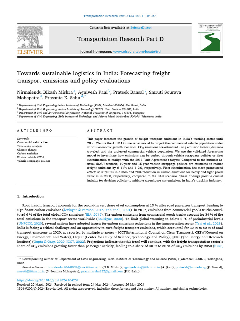 Towards Sustainable Logistics Freight Emissions India | PDF ...