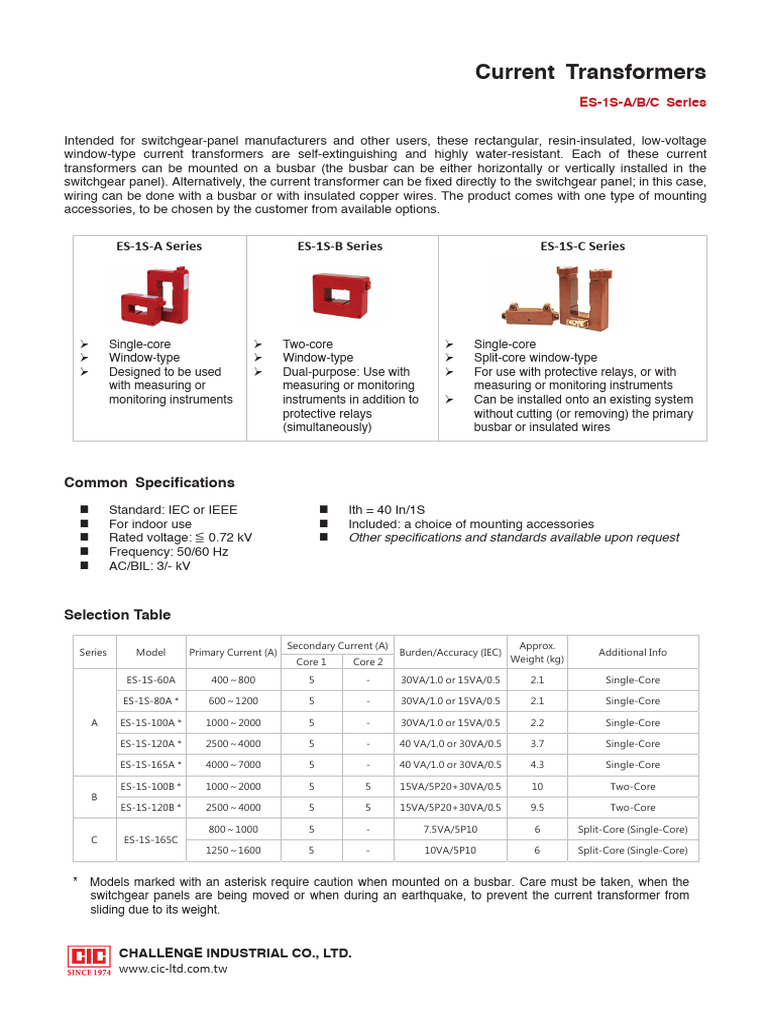 CIC Current Transformers Overview | PDF | Transformer | Electronics