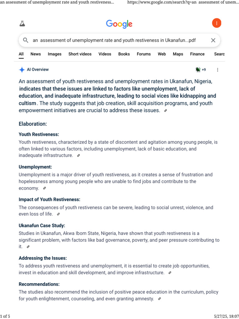 Youth Unemployment and Restiveness in Ukanafun | PDF | Unemployment ...