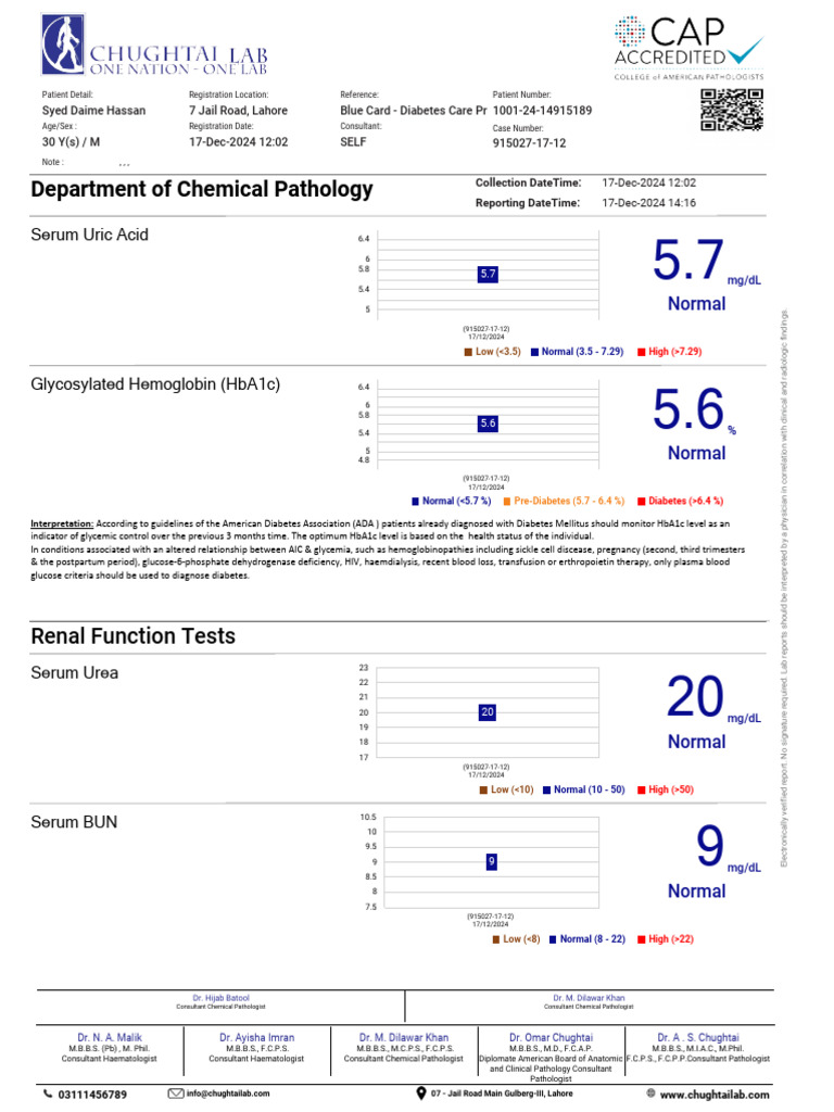 Comprehensive Lab Report for Syed Hassan | PDF | Glycated Hemoglobin ...
