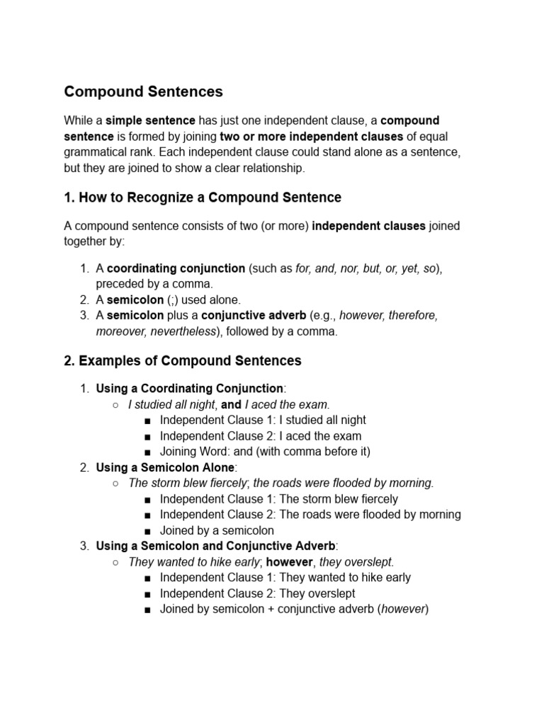 Understanding Compound Sentences | PDF | Grammatical Number | Comma