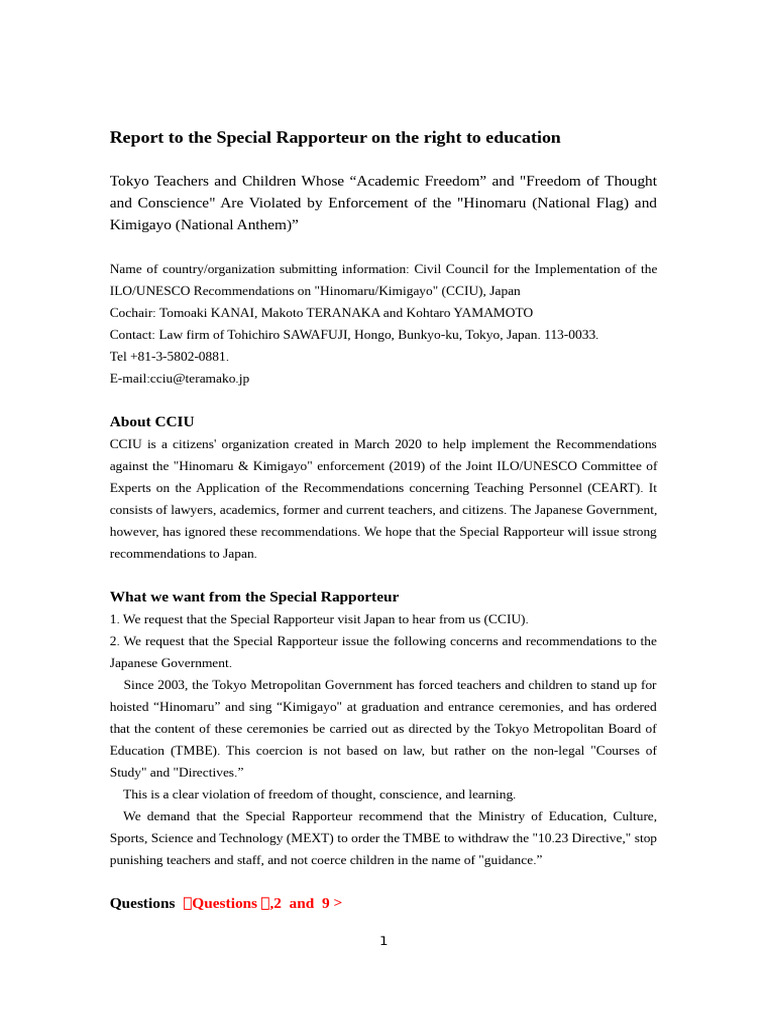Subm Academic Freedom Cso Cciu Civi Japan Apan | PDF | Justice | Crime ...