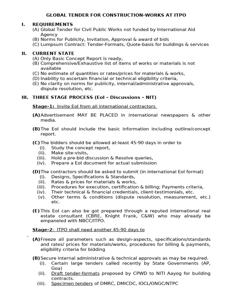 Global Tender for ITPO Construction Works | PDF | Specification ...