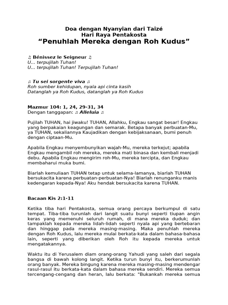 Doa Pentakosta dan Nyanyian Taizé | PDF