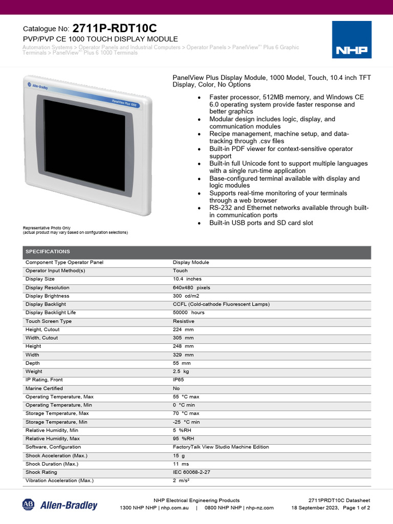 PanelView Plus 6 1000 Terminal Specs | PDF | Computer Terminal | Backlight