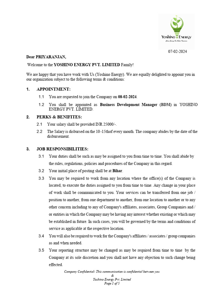 Employment Offer for Business Development Manager | PDF | Employment ...