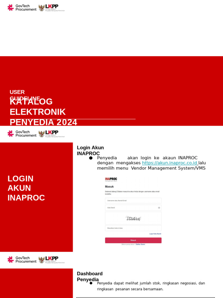 Panduan Login dan Manajemen Penyedia INAPROC | PDF