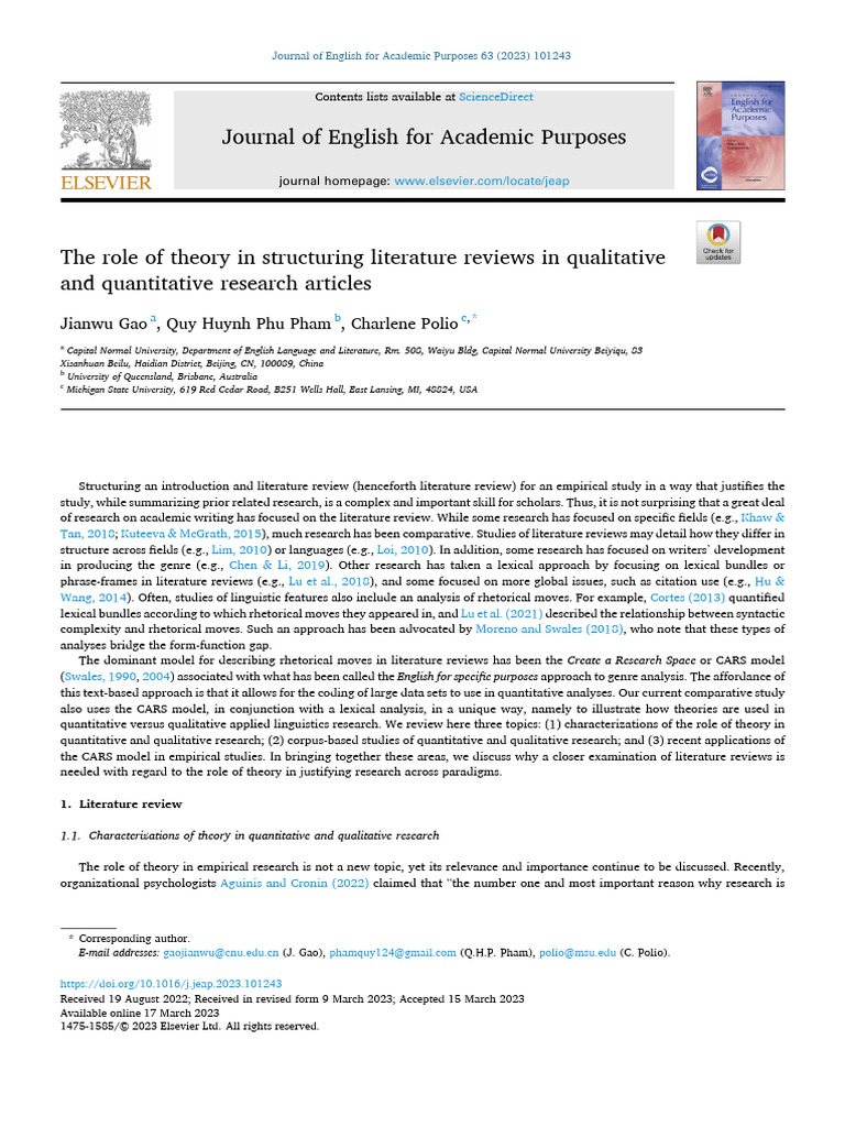 Role of Theory in Literature Reviews | PDF | Qualitative Research ...