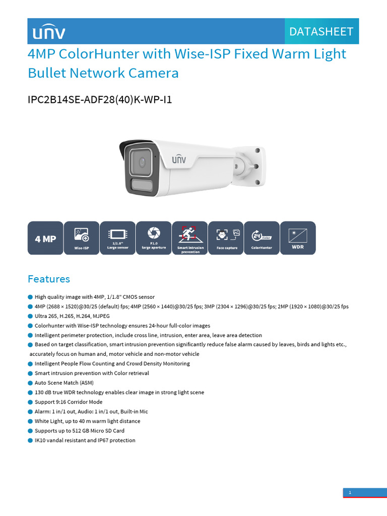 4MP ColorHunter Bullet Camera Datasheet | PDF | Camera | Transport ...