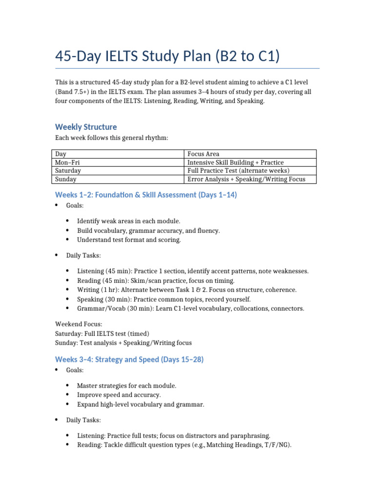 45-Day IELTS B2 to C1 Study Guide | PDF | International English ...