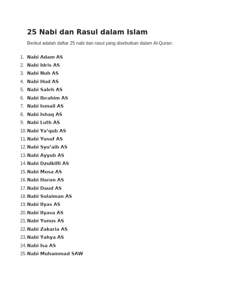 25 Nabi dan Rasul dalam Islam | PDF