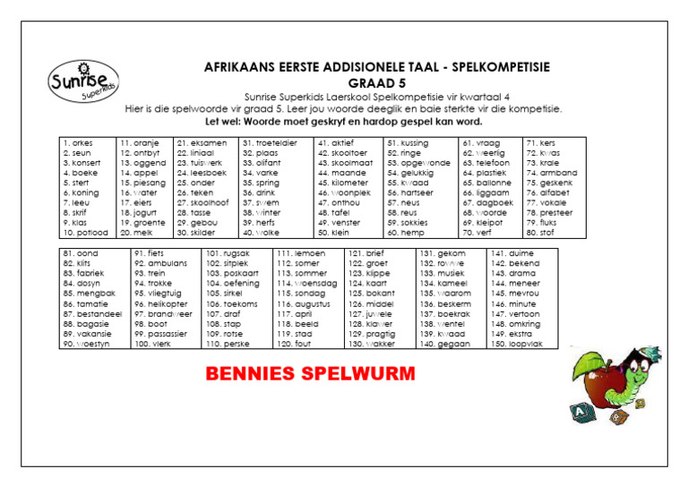 Bennies Spelwurm Graad 5 | PDF