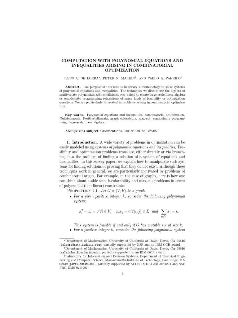 Survey Comb I Poly Algo | PDF | Polynomial | Vector Space