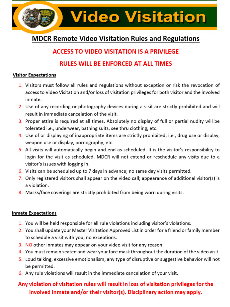 Video Visitation Rules and Regulations PDF