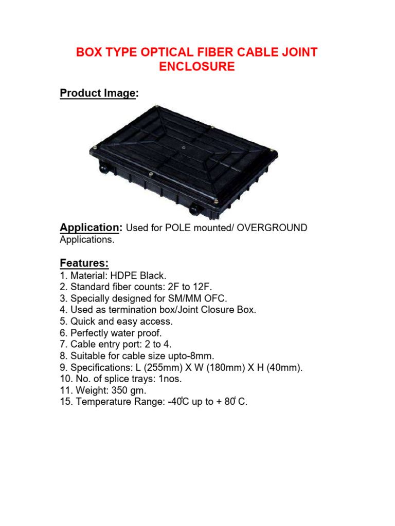 Box Type Optical Fiber Cable Joint Enclosure | PDF