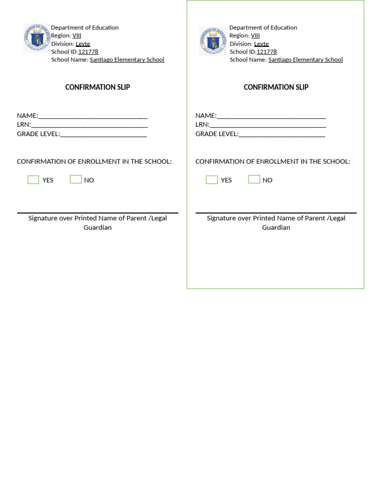 Confirmation Slip | PDF
