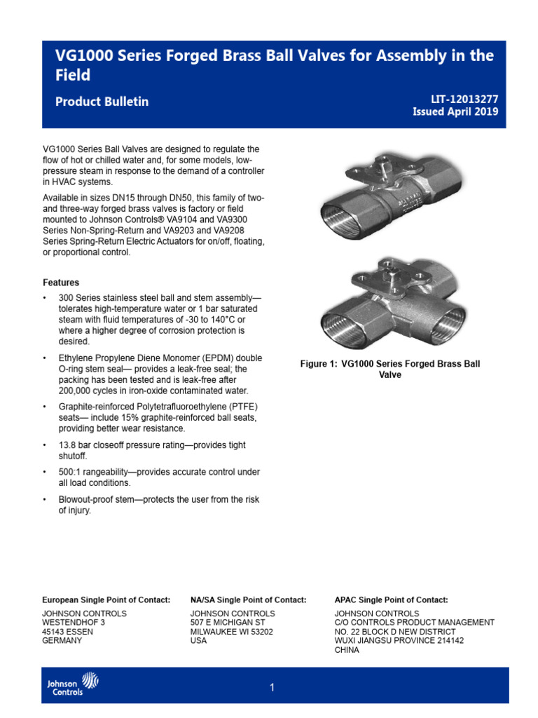 VG1000 Series Brass Ball Valves Guide | PDF | Valve | Mechanical ...