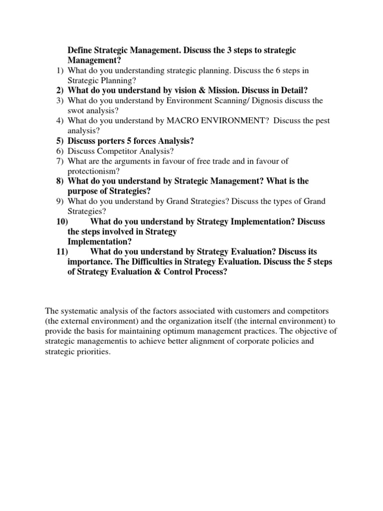 strategic management questionnaire thesis