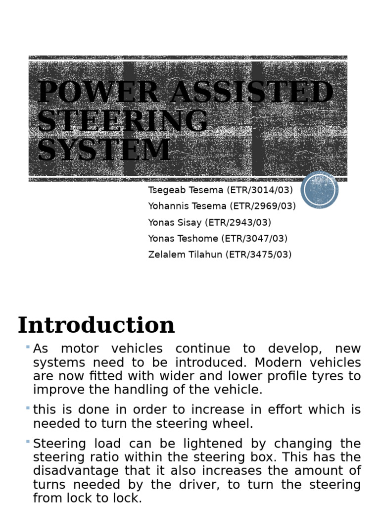 Overview of Power Assisted Steering System | PDF | Pump | Steering