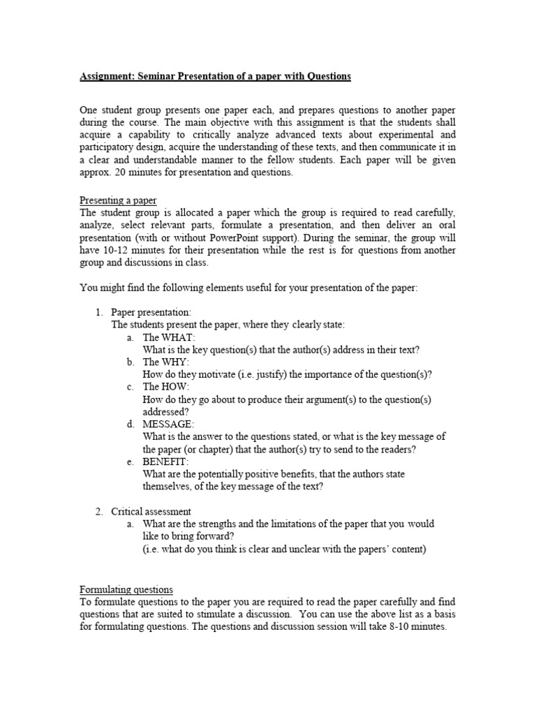 Seminar Presentation Guidelines for IN5510 | PDF