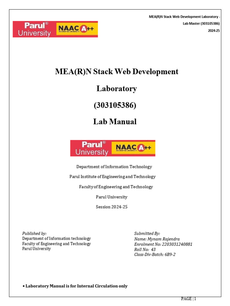 MEAN Stack Development Lab Manual | PDF | Angular Js | Web Development