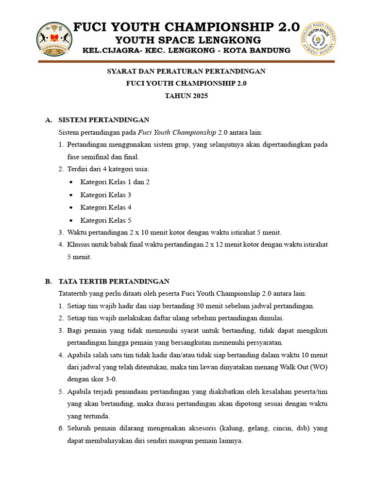 Aturan Fuci Youth Championship 2025 | PDF