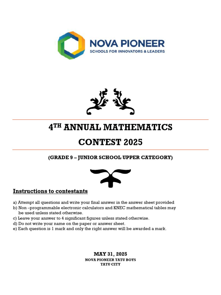 g9 Maths Contest 2025 | PDF | Elementary Mathematics | Mathematics