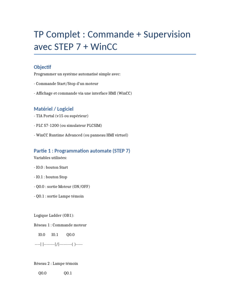 Commande Moteur avec STEP 7 et WinCC | PDF
