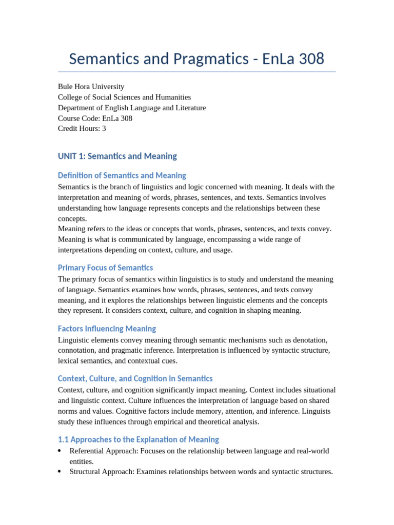 Semantics and Pragmatics Unit 1 2 | PDF | Semantics | Linguistics