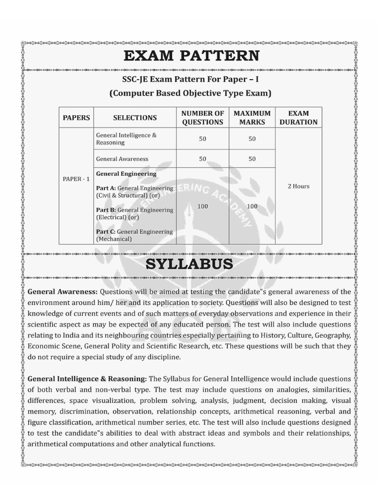 SSC - JE - GS - Syllabus, Exam Pattern & Weightage | PDF