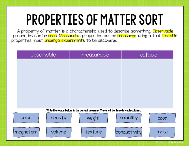 Lesson 4 Properties of Matter Sorting Activity | PDF