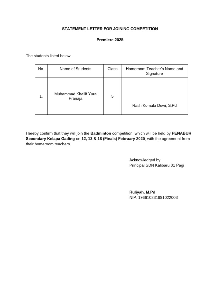 Statement Letter of Competition Participation | PDF