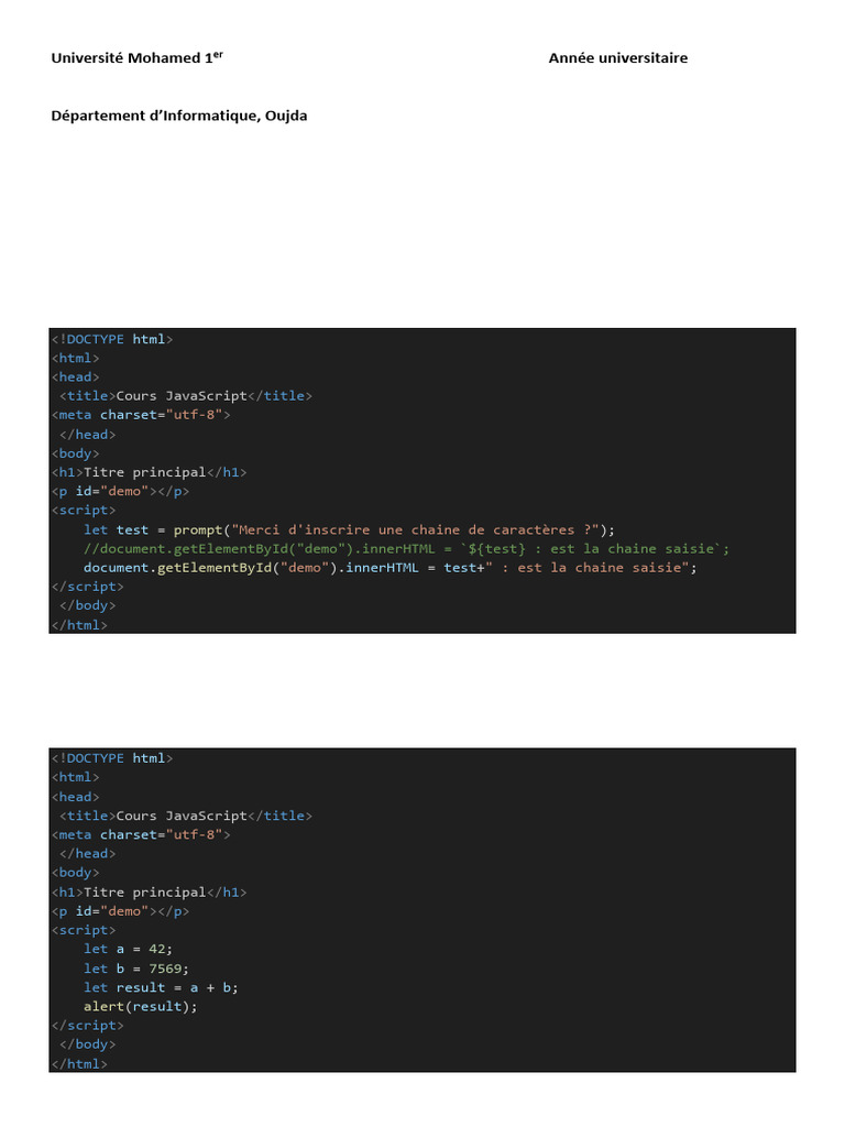 Correction TP JavaScript Université 2024 | PDF | JavaScript | Html