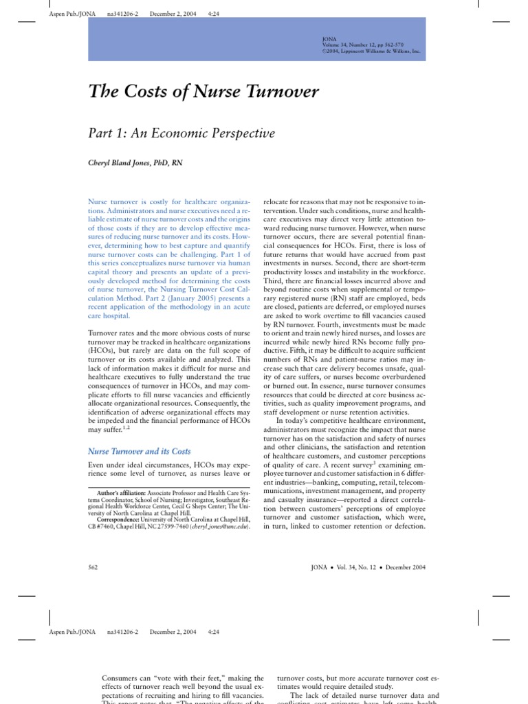 Cost of Nurse Turnover PDF Turnover (Employment) Human Capital