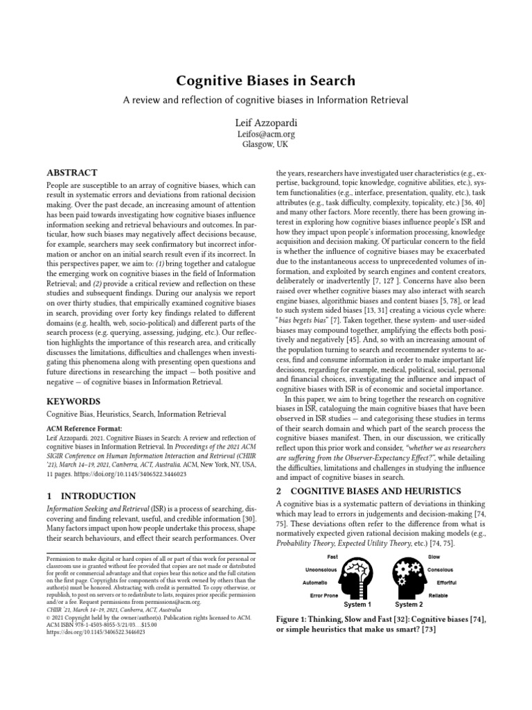 Cognitive Biases in Information Retrieval | PDF | Bias | Decision Making