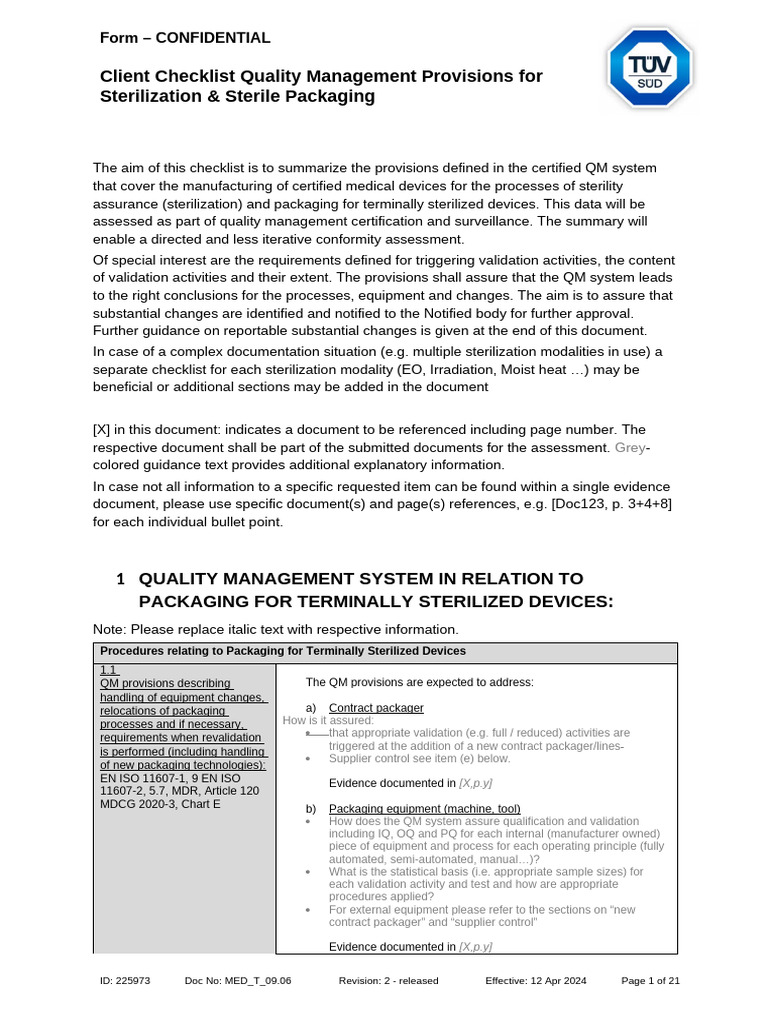 Sterilization & Packaging QM Checklist | PDF | Verification And ...