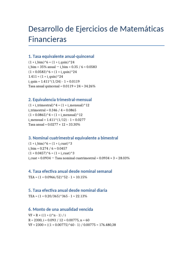 Ejercicios de Matemáticas Financieras | PDF