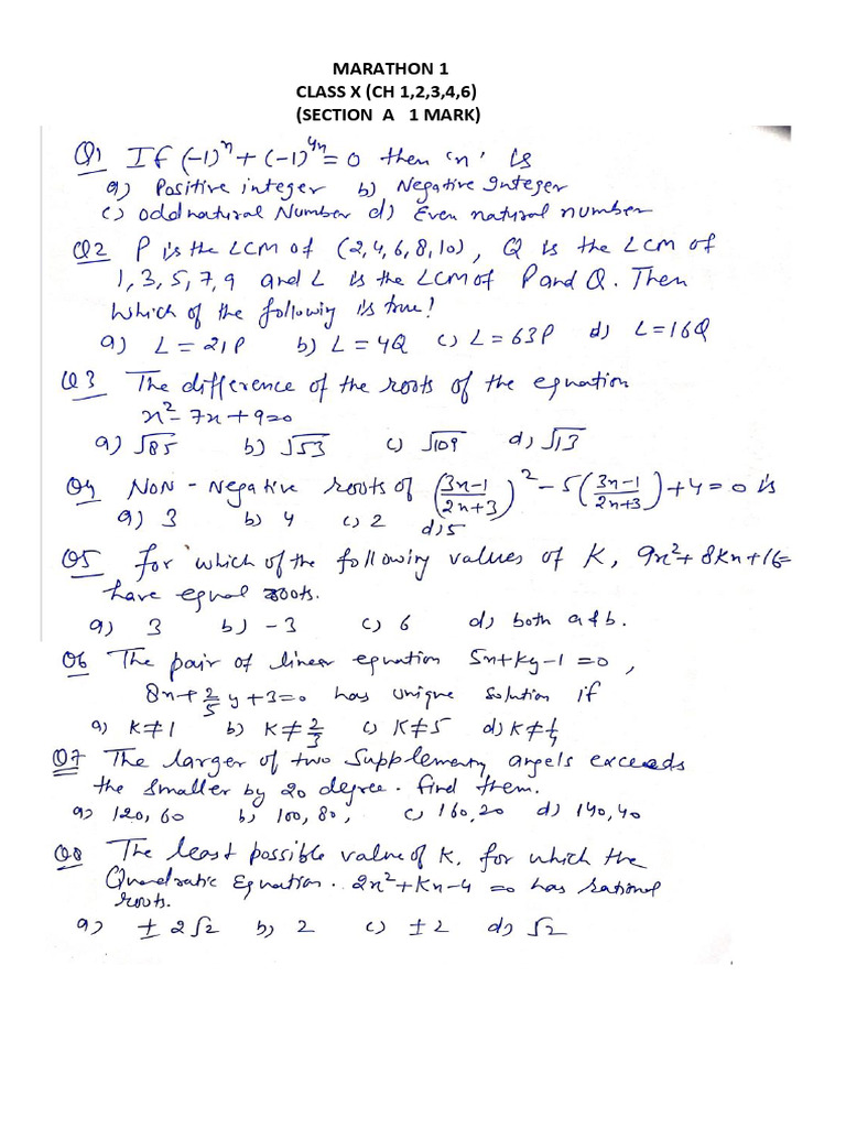Class X Math Assertions and Problems | PDF | Polynomial | Numbers