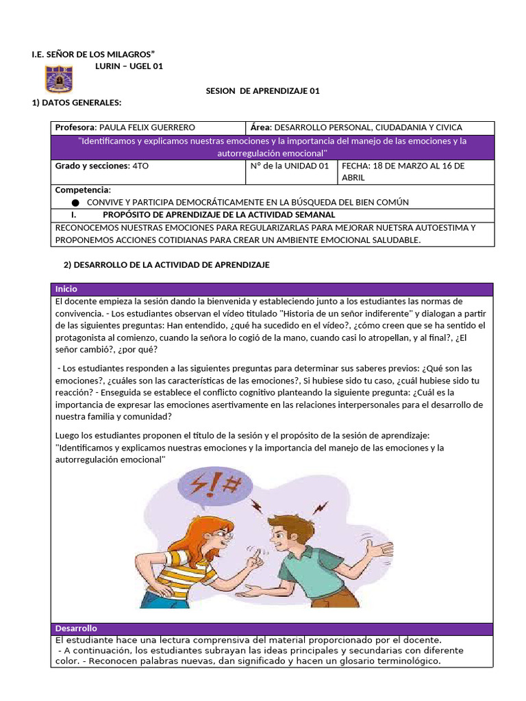 Manejo de Emociones en Educación 4to | PDF | Las emociones | Comportamiento