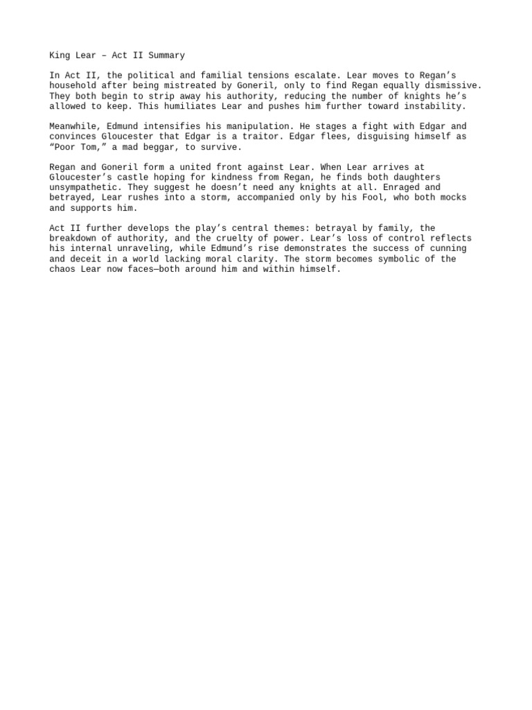 King Lear Act II: Betrayal and Chaos | PDF