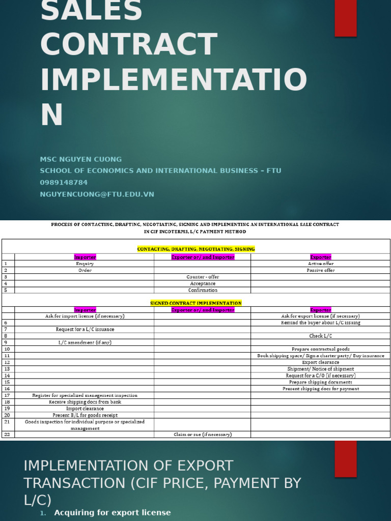 Export Sales Contract Implementation Guide | PDF | Business | Trade