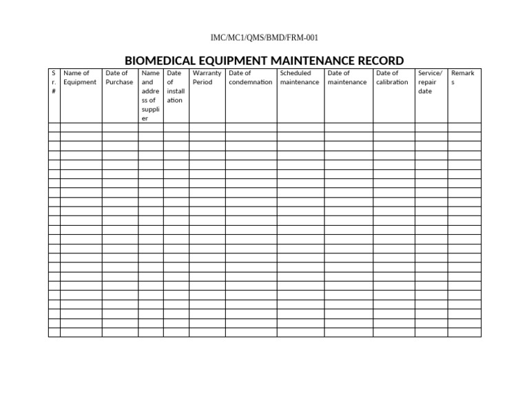 Biomedical Equipment Maintenance Log | PDF