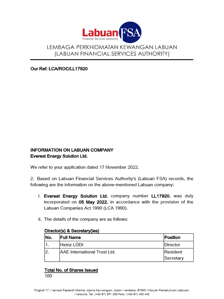 Labuan Company Info: Everest Energy Solution | PDF | Justice | Crime ...