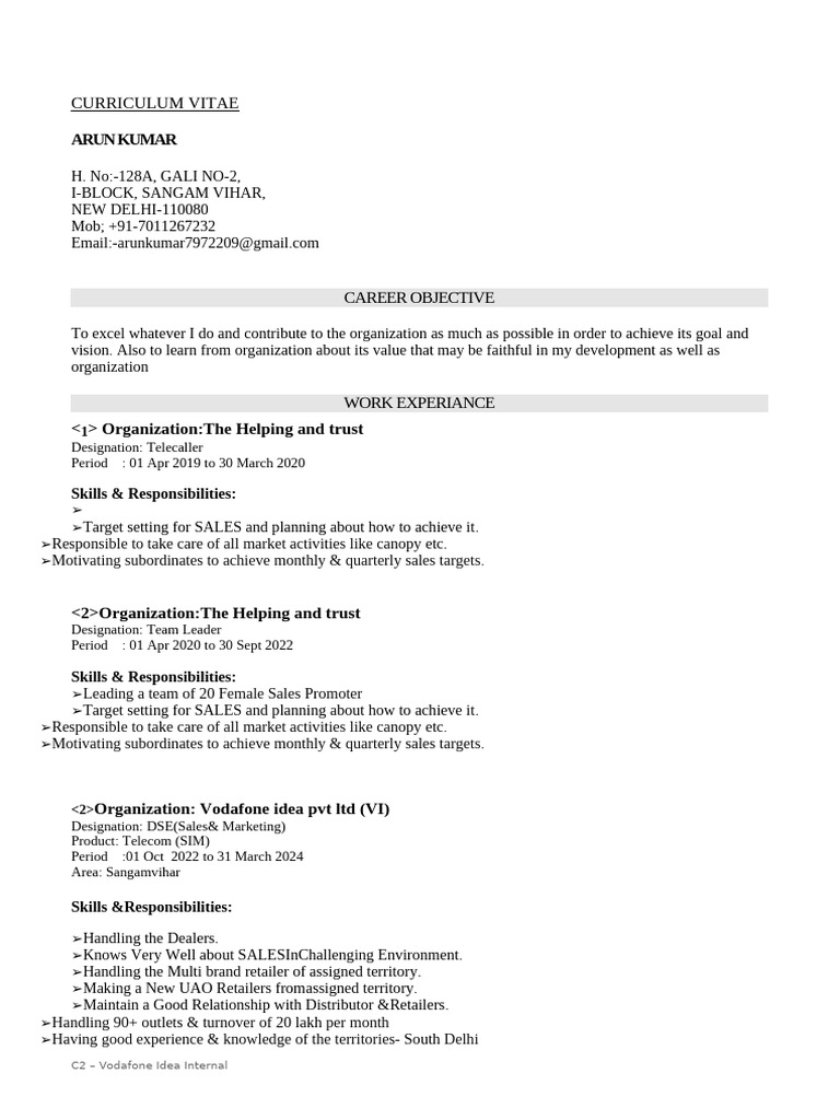 Arun Kumar cv.-1 | PDF