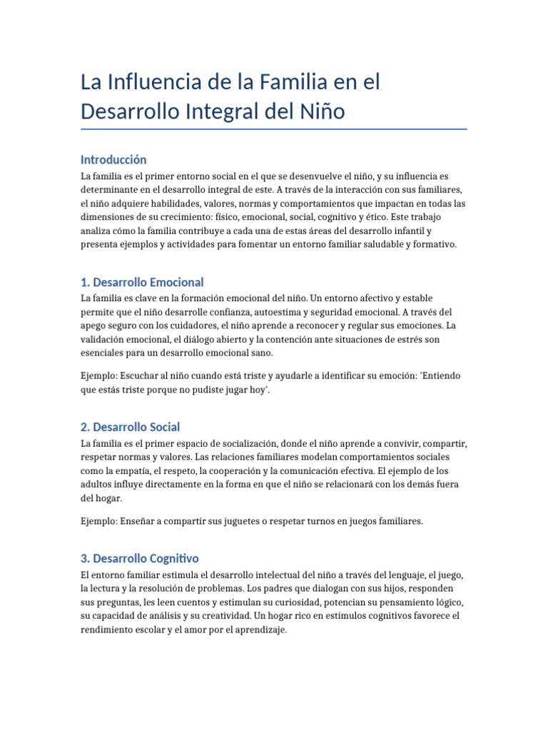 Influencia de La Familia en El Desarrollo Integral Del Niño | PDF | Las ...