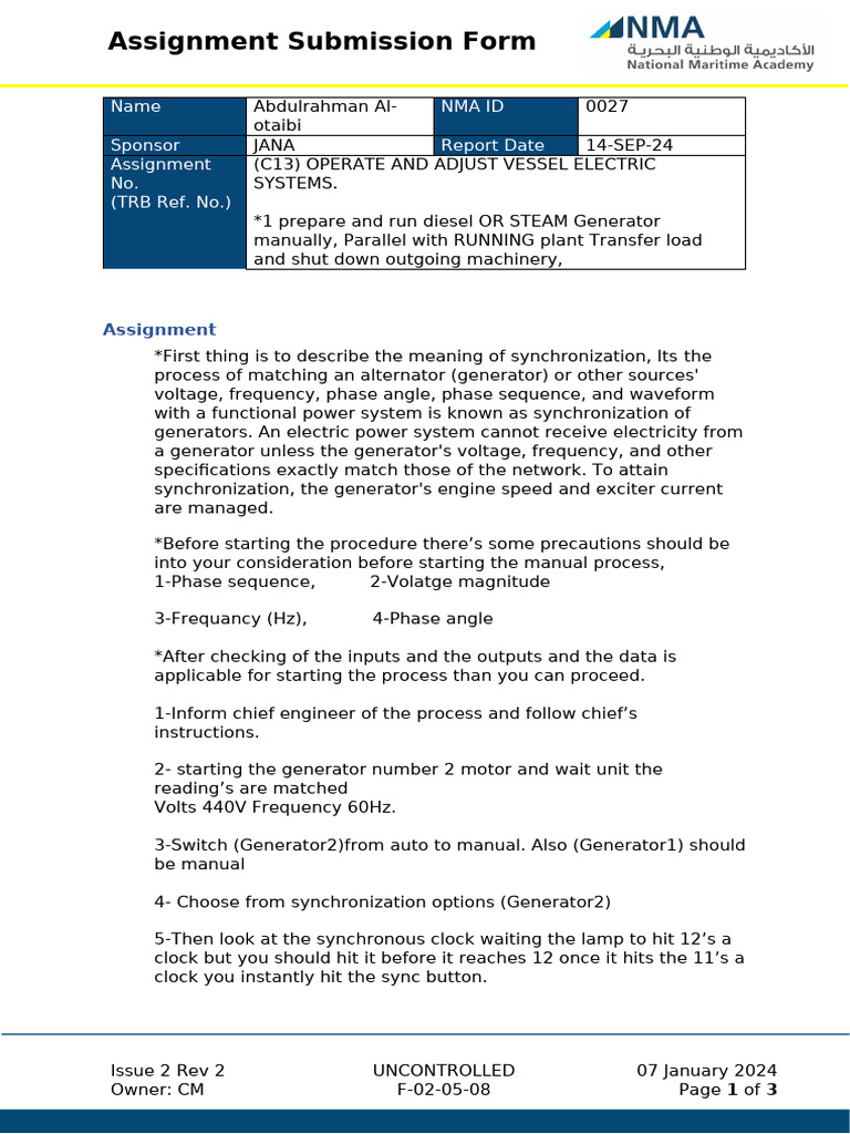 Vessel Electric Systems Synchronization Guide | PDF | Electric ...