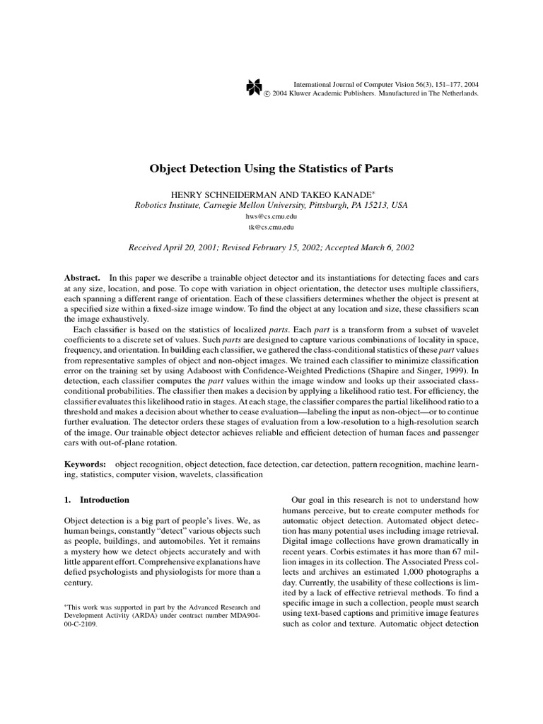 Object Detection via Part Statistics | PDF | Statistical Classification ...