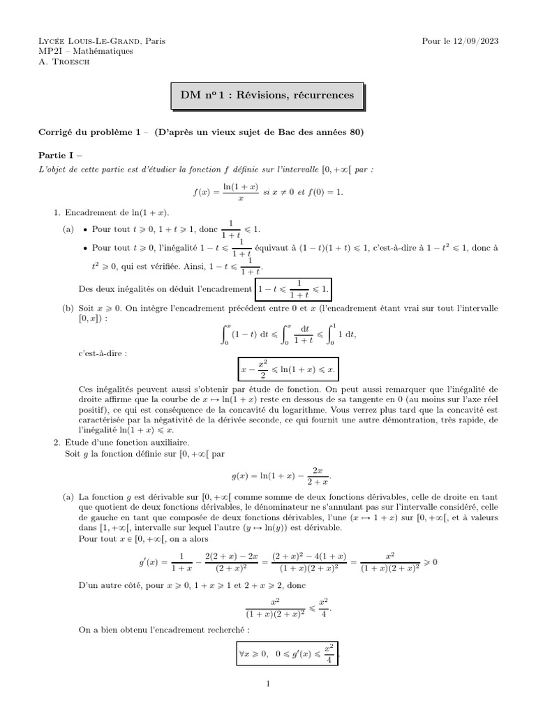 Corrigé DM Mathématiques MP2I | PDF | Tangente (géométrie) | Mathématiques