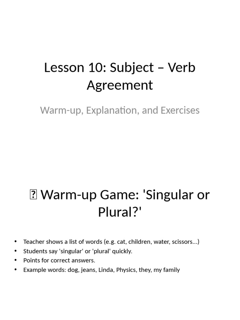 Subject Verb Agreement Lesson | PDF